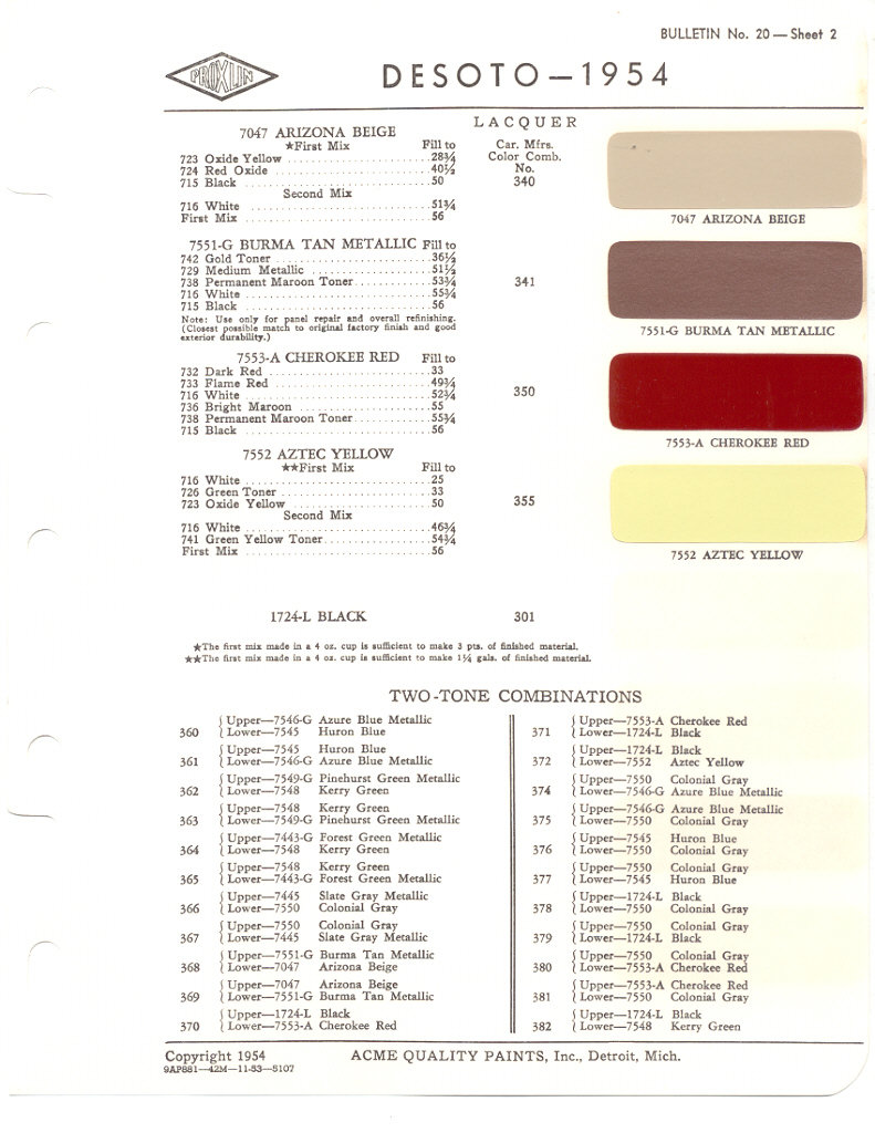 1954 DeSoto Paint Charts Acme 2